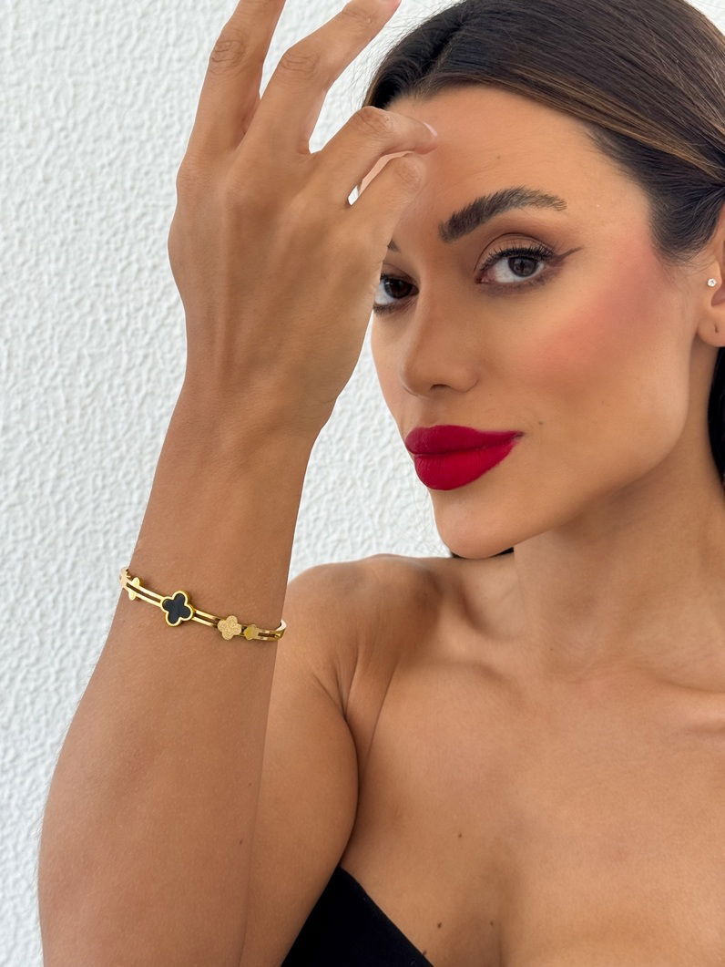 Bracelete Aço Inoxidável Folheado a Ouro 18k Inspiração Vg. Texturizada, Resinada e Lisa