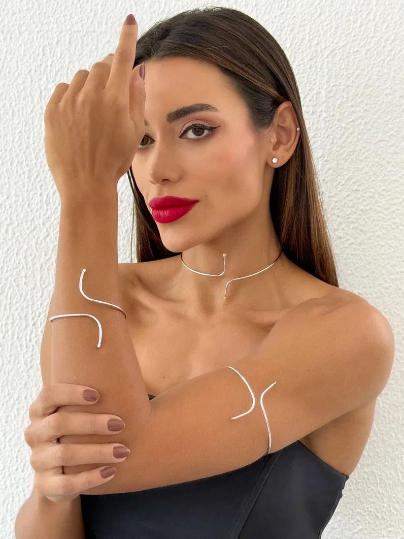 Bracelete Bíceps Folheado a Ouro 18k e Prata Aro Curvado