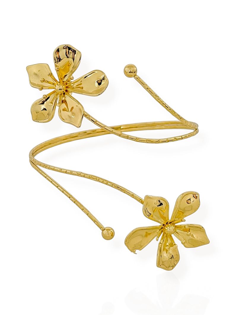 Bracelete Bíceps Folheado a Ouro 18k e Prata Com Flores e Esfera