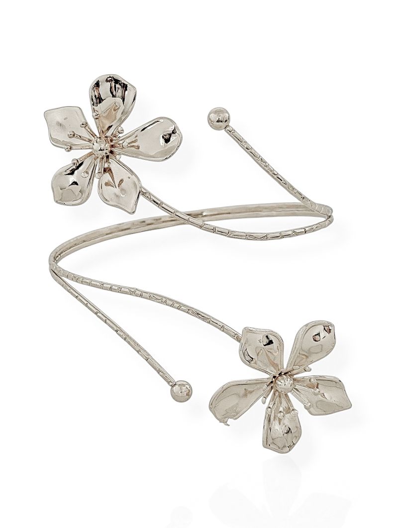 Bracelete Bíceps Folheado a Ouro 18k e Prata Com Flores e Esfera