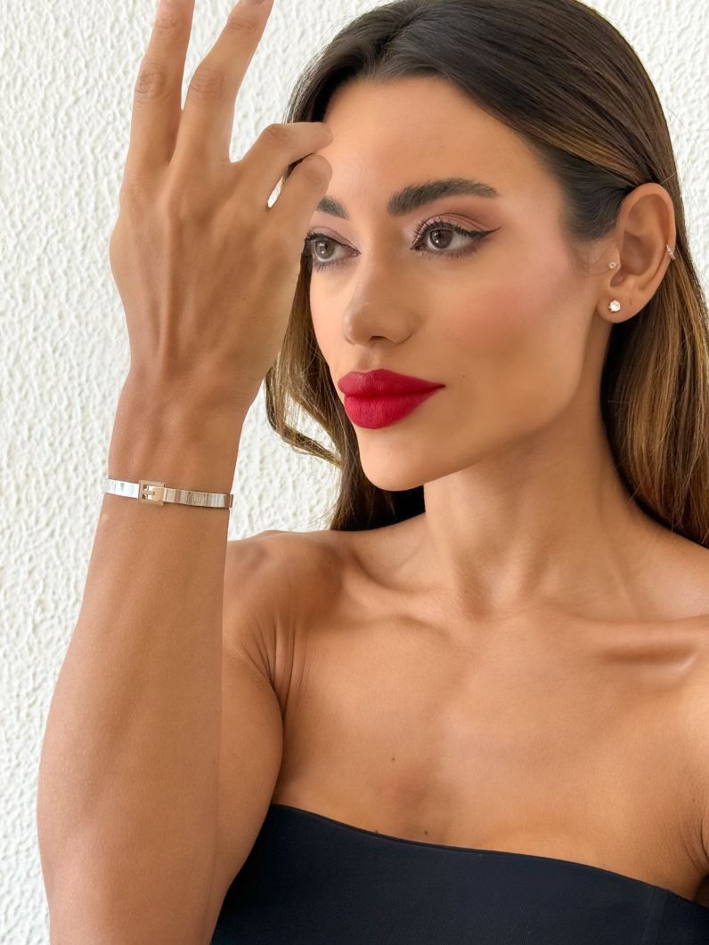 Bracelete de Aço Folheado a Ouro 18k e Prata Design Cinto