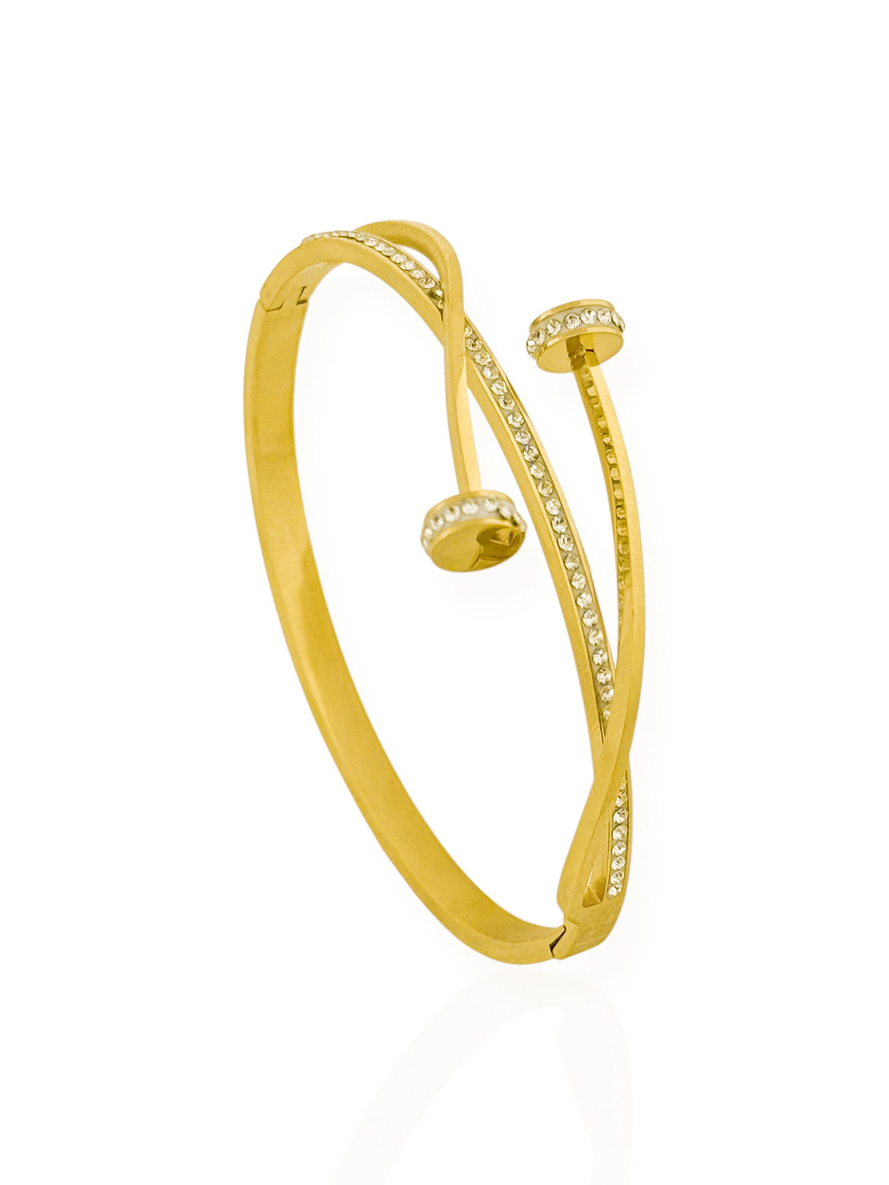 Bracelete de Aço Inoxidavel Folheado a Ouro 18k Design Prego Cravejado