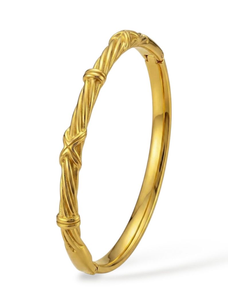 Bracelete de Aço Inoxidável Folheado a Ouro 18k e Prata Design Torcido