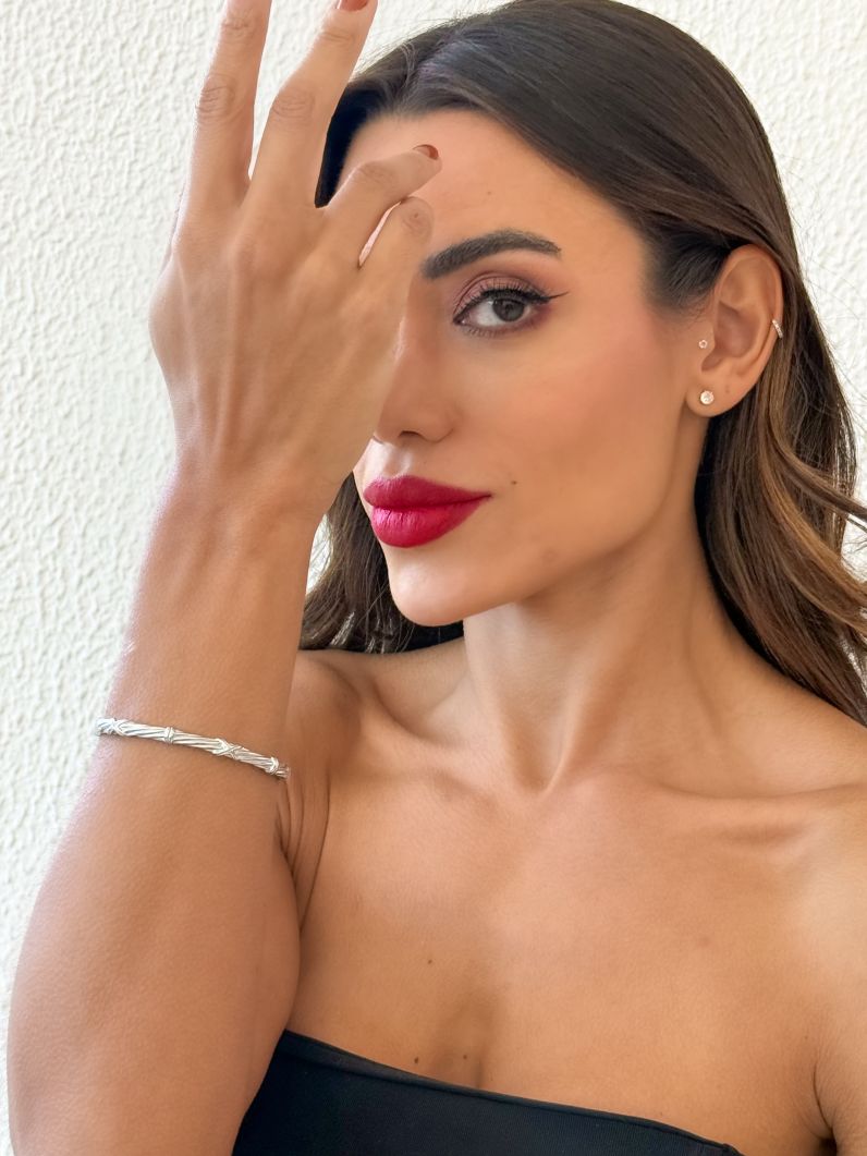 Bracelete de Aço Inoxidável Folheado a Ouro 18k e Prata Design Torcido