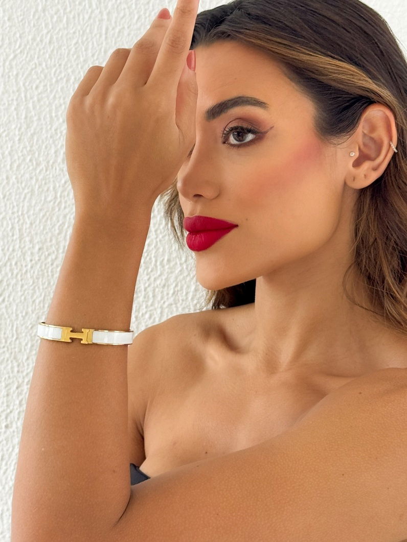 Bracelete de Aço Inoxidavel Folheado a Ouro 18k e Prata Inspiração Grandes Marcas