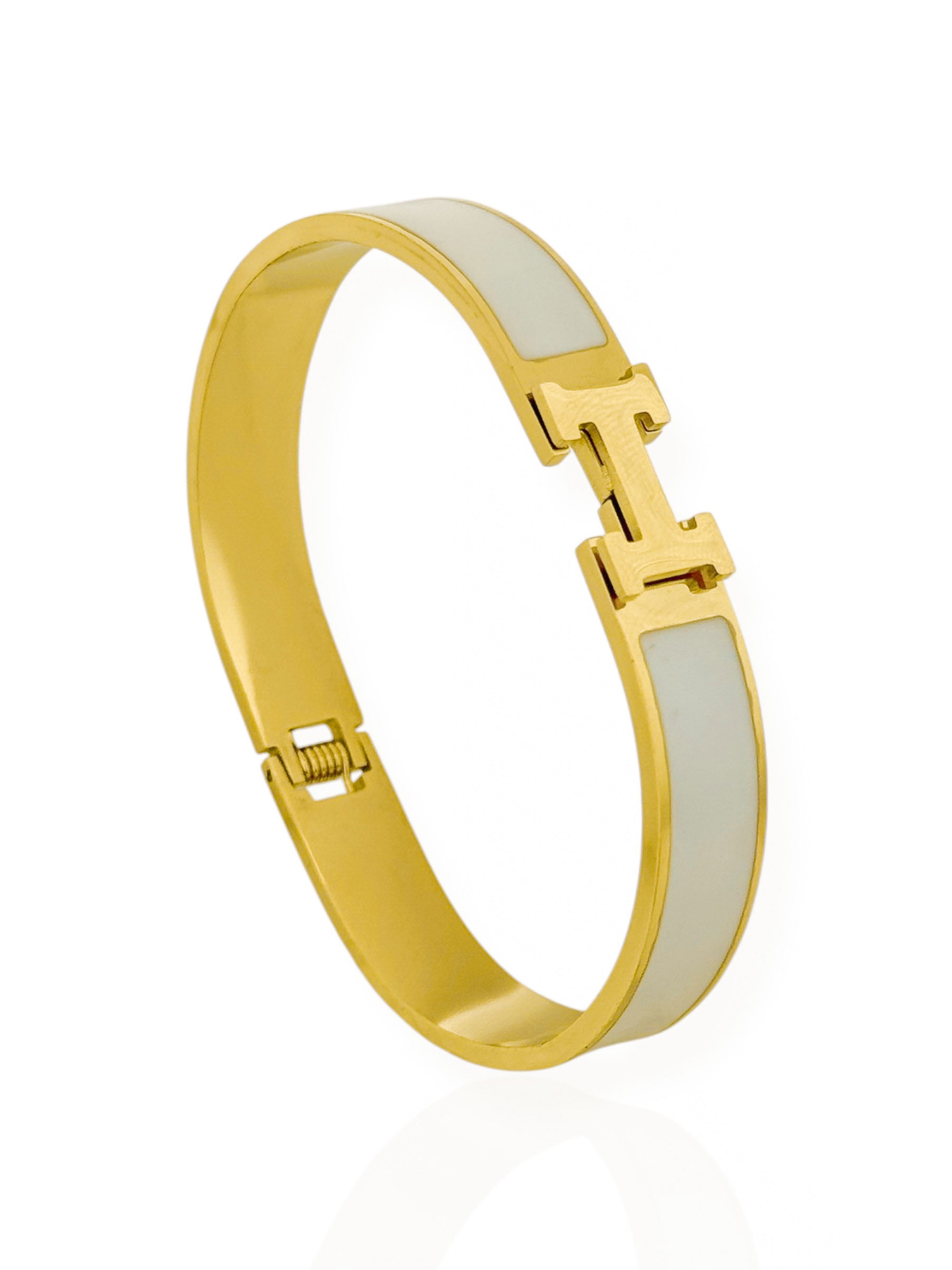 Bracelete de Aço Inoxidavel Folheado a Ouro 18k e Prata Inspiração Grandes Marcas