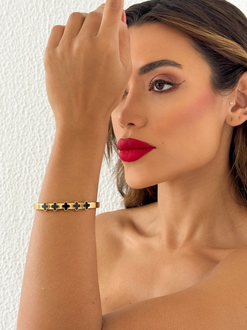 Bracelete de Aço Inoxidavel Folheado a Ouro 18k e Prata Inspiração Vg Resinado