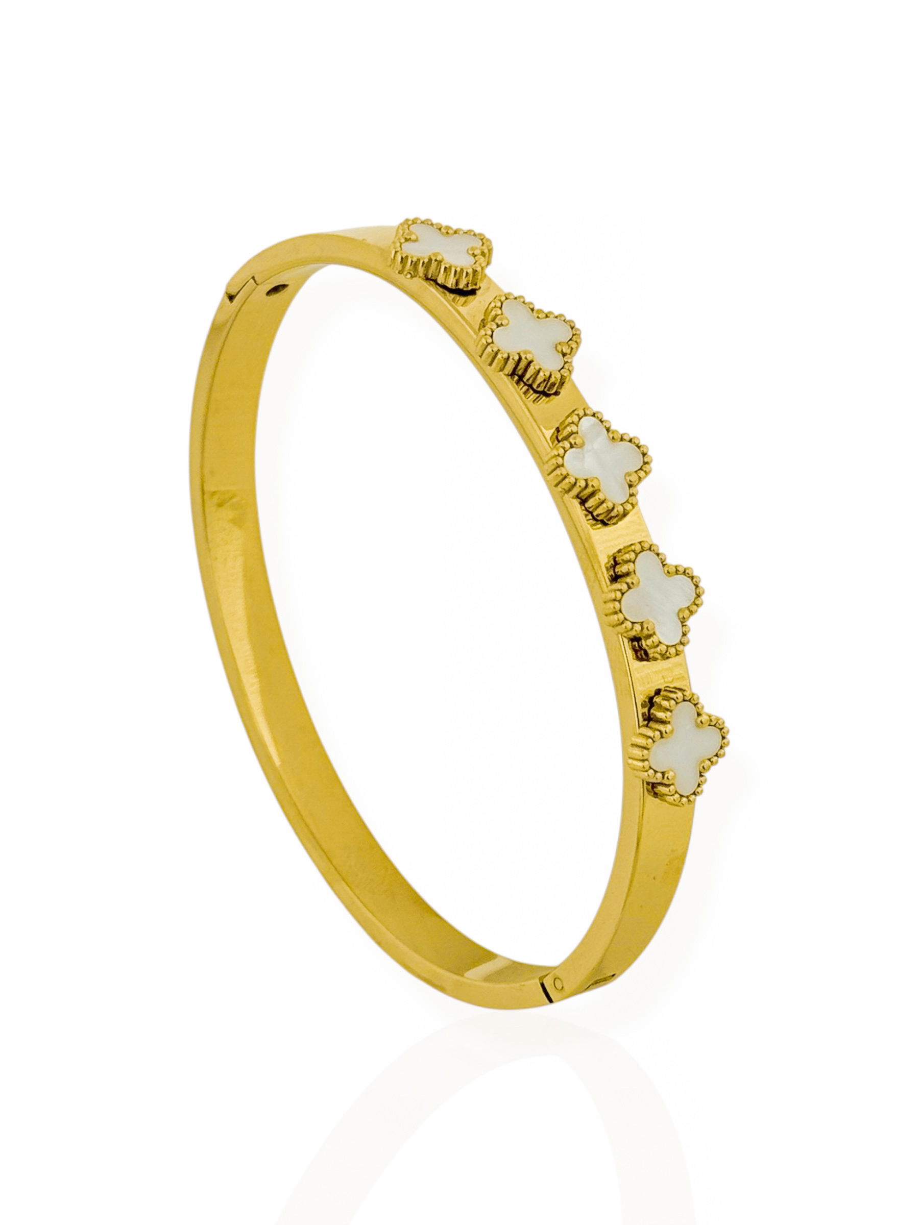 Bracelete de Aço Inoxidavel Folheado a Ouro 18k e Prata Inspiração Vg Resinado