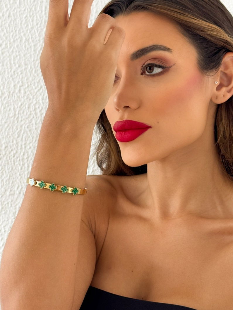 Bracelete de Aço Inoxidavel Folheado a Ouro 18k e Prata Inspiração Vg Resinado