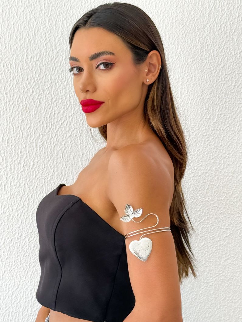 Bracelete de Bíceps Folheado a Ouro 18k e Prata Design Coração Martelado