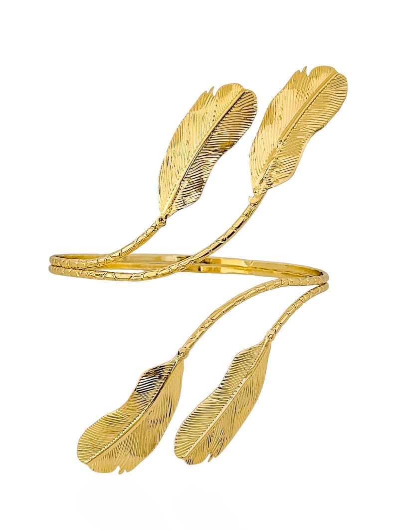 Bracelete de Bíceps Folheado a Ouro 18k e Prata Design Folha Texturizada