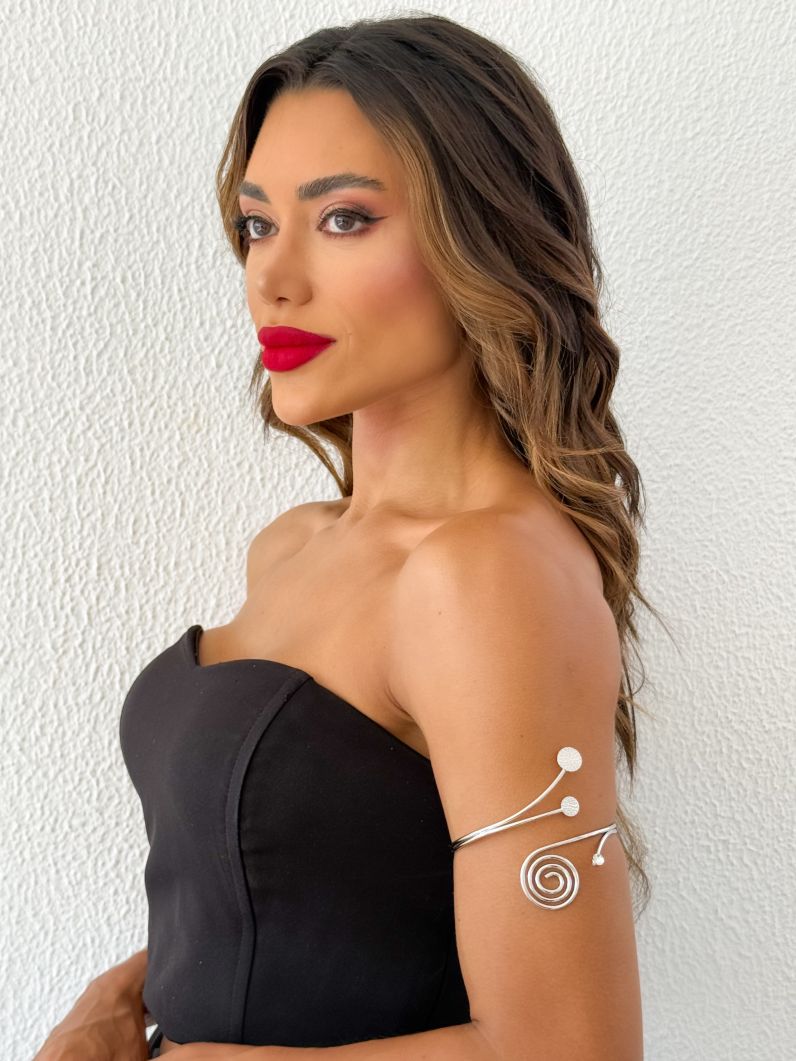 Bracelete de Bíceps Folheado a Ouro 18k e Prata Espiral Com Ponto de Luz