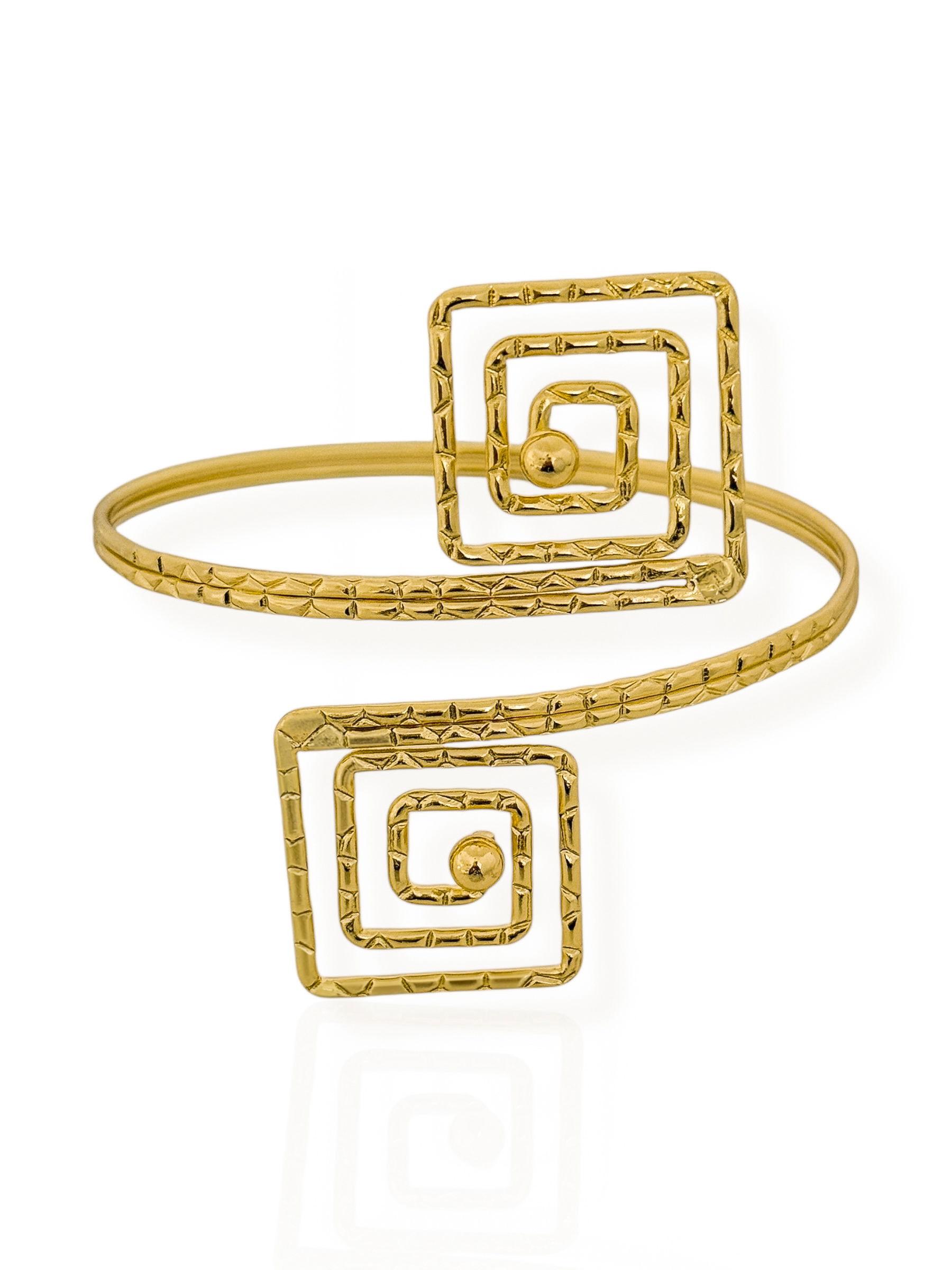 Bracelete de Bíceps Folheado a Ouro 18k e Prata Espiral Quadrado Martelado