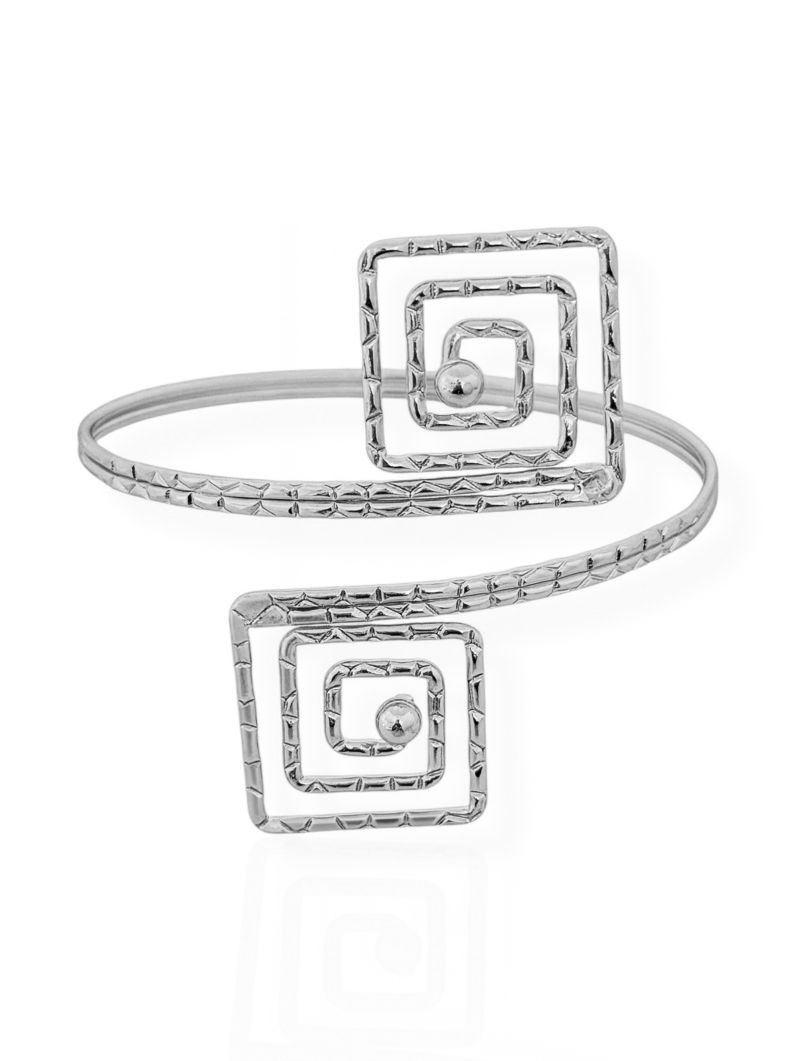 Bracelete de Bíceps Folheado a Ouro 18k e Prata Espiral Quadrado Martelado