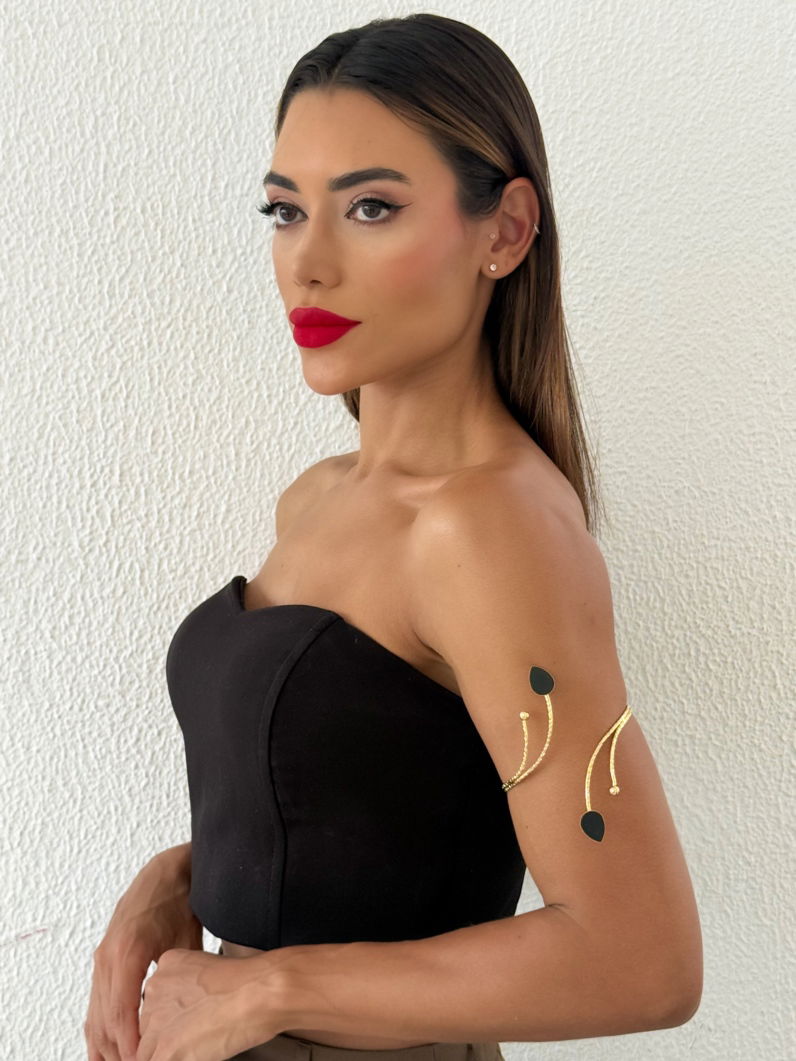 Bracelete de Bíceps Folheado a Ouro 18k e Prata Fio Texturizado Com Gota Resinada