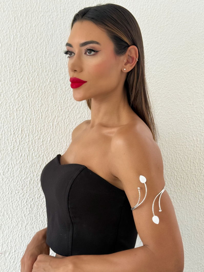 Bracelete de Bíceps Folheado a Ouro 18k e Prata Fio Texturizado Com Gota Resinada