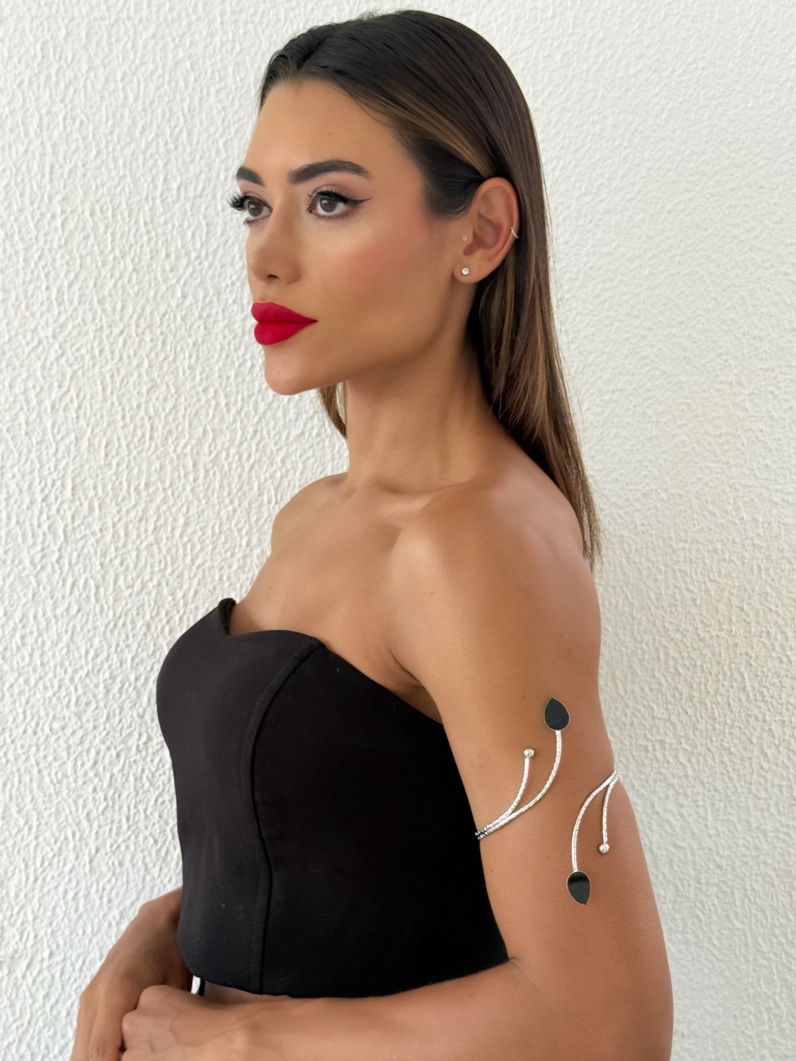 Bracelete de Bíceps Folheado a Ouro 18k e Prata Fio Texturizado Com Gota Resinada