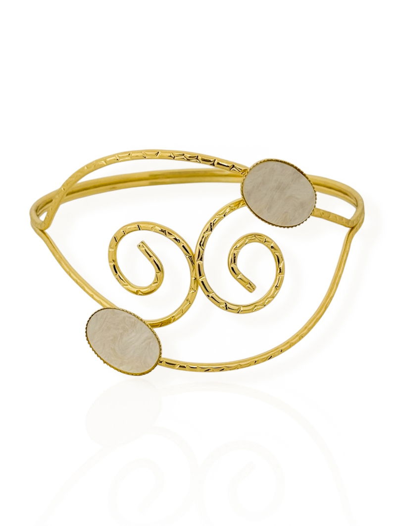 Bracelete de Bíceps Folheado a Ouro 18k e Prata Fio Texturizado Com Oval Resinado