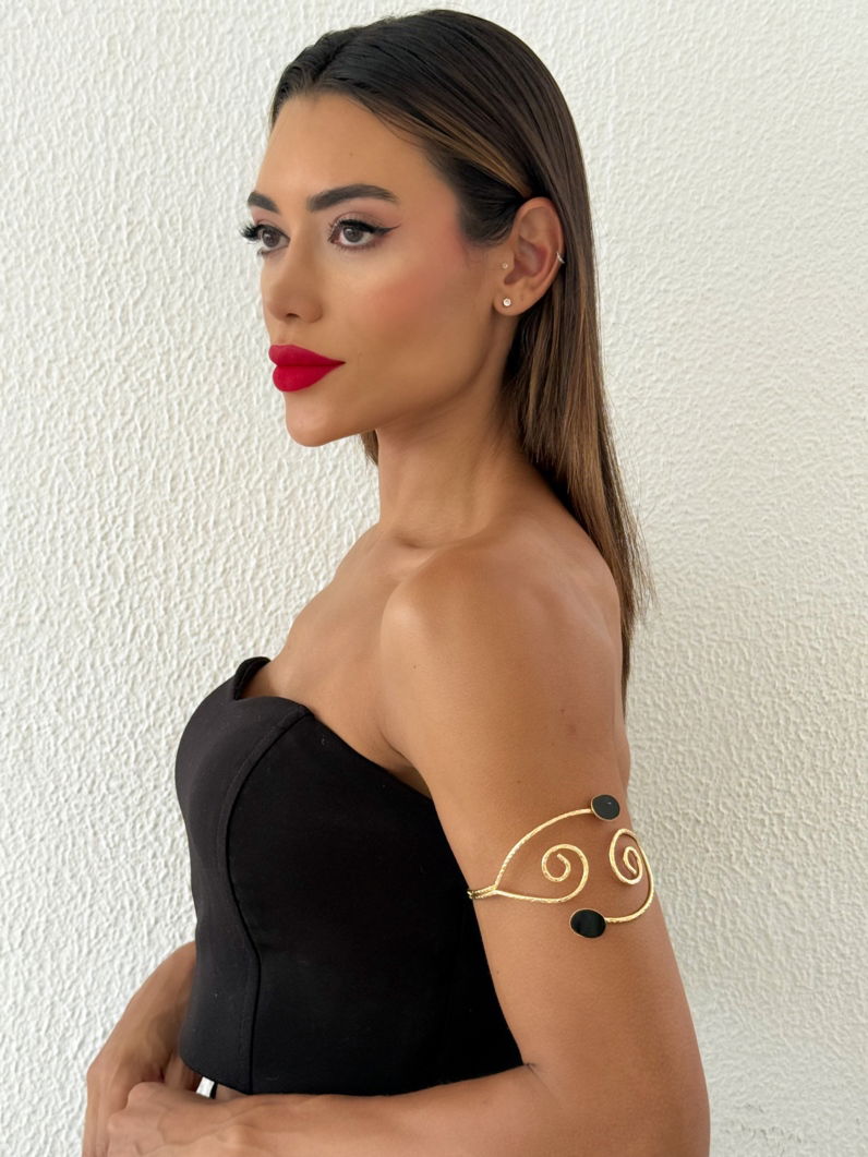 Bracelete de Bíceps Folheado a Ouro 18k e Prata Fio Texturizado Com Oval Resinado
