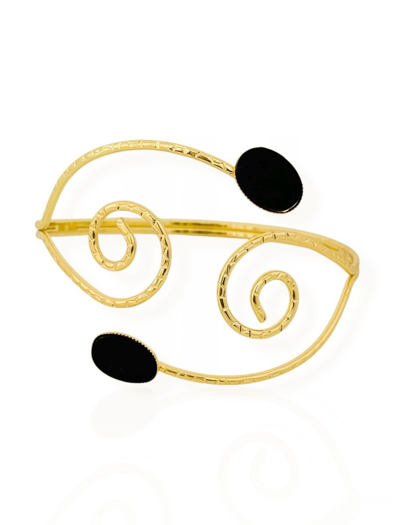 Bracelete de Bíceps Folheado a Ouro 18k e Prata Fio Texturizado Com Oval Resinado