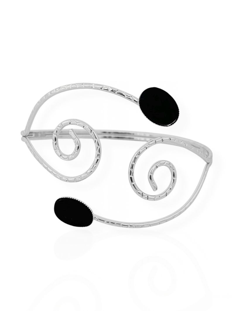 Bracelete de Bíceps Folheado a Ouro 18k e Prata Fio Texturizado Com Oval Resinado