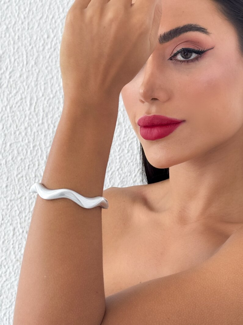 Bracelete Folheado a Ouro 18k, Prata e Rose Ondulado Jateado