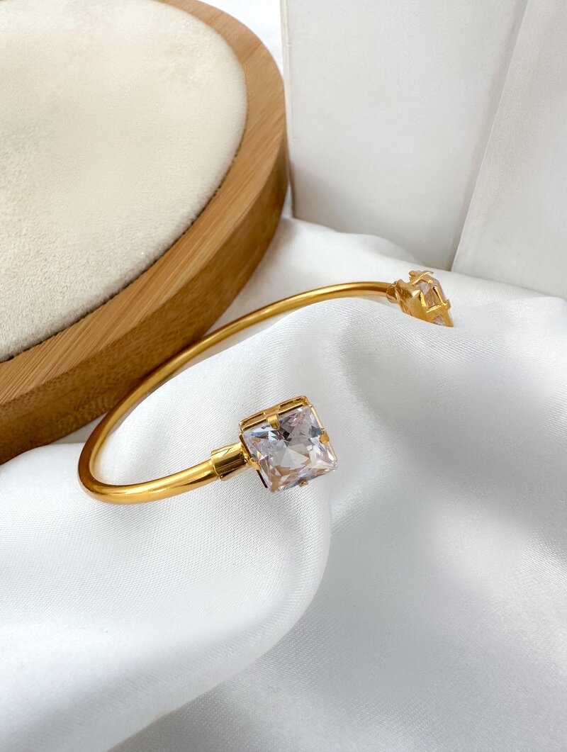 Bracelete Folheado a Ouro 18k Aro Liso com Zircônia