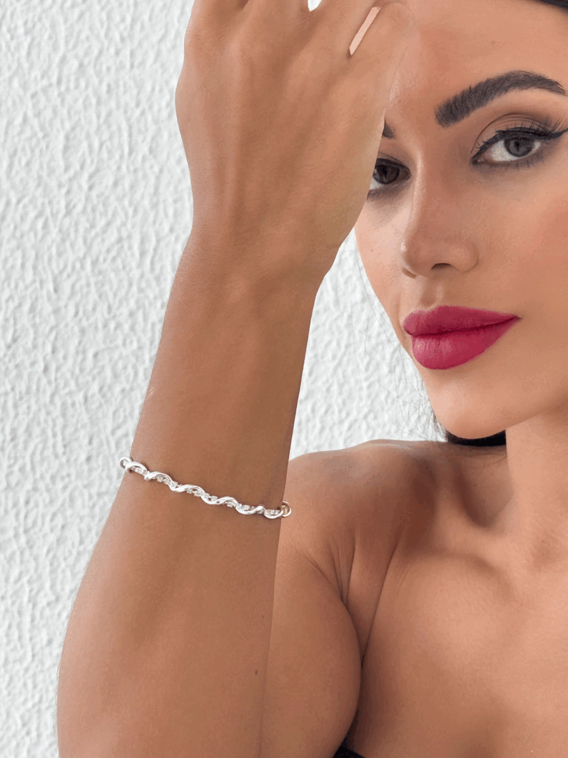 Bracelete Folheado a Ouro 18k Aro Ondulado com Fio de Micro Zircônias