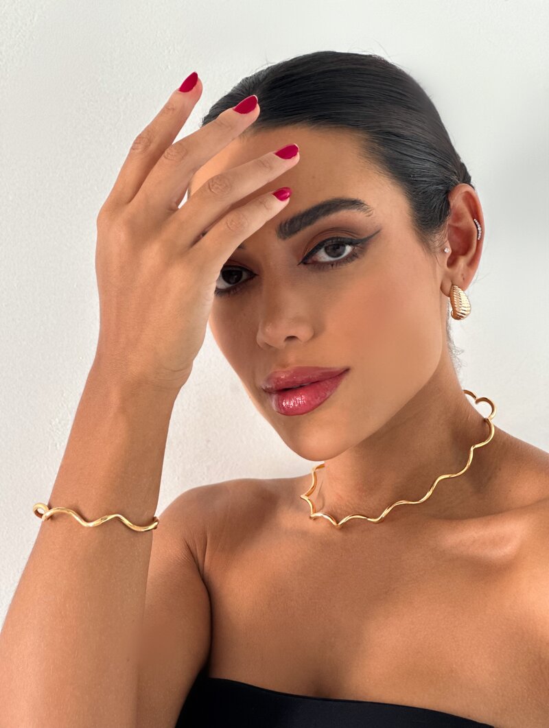 Bracelete Folheado a Ouro 18k Aro Ondulado Liso