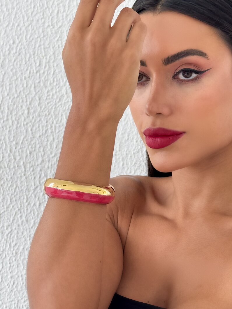 Bracelete Folheado a Ouro 18k Com Resina Liso