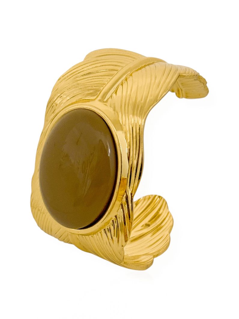 Bracelete Folheado a Ouro 18k Design Folha Com Oval Resinado