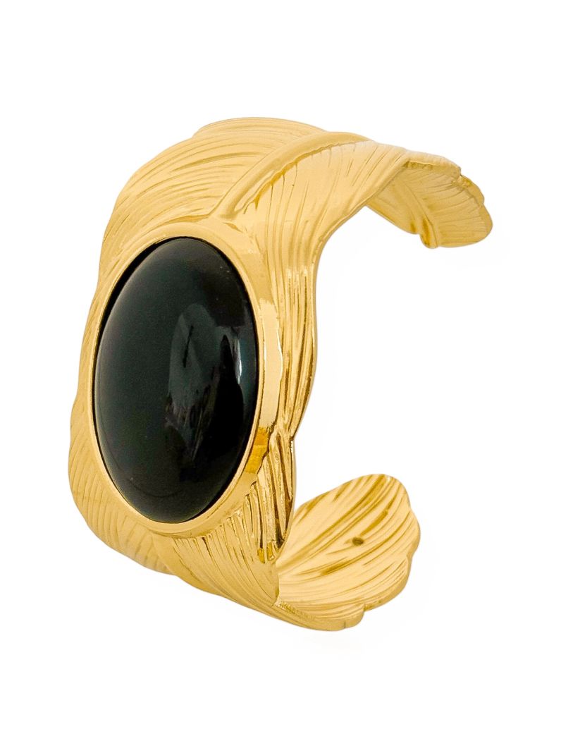 Bracelete Folheado a Ouro 18k Design Folha Com Oval Resinado