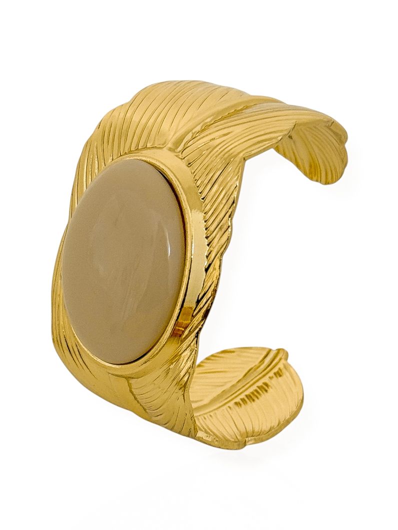 Bracelete Folheado a Ouro 18k Design Folha Com Oval Resinado