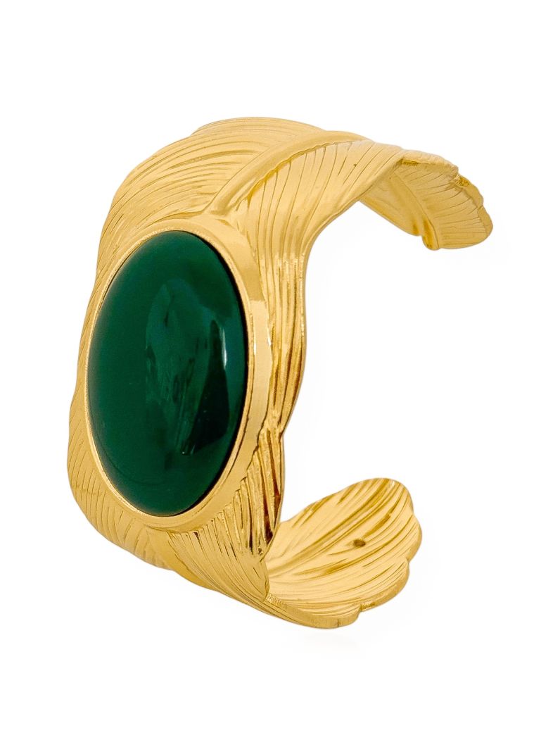 Bracelete Folheado a Ouro 18k Design Folha Com Oval Resinado