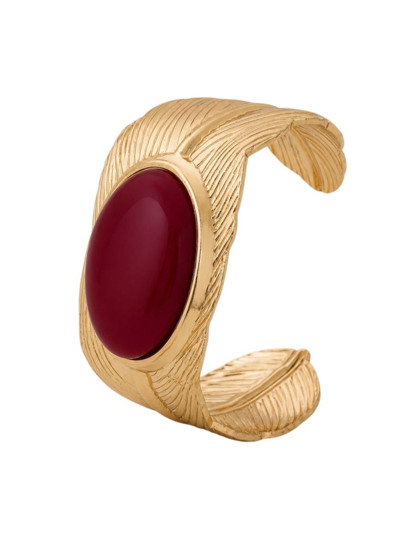 Bracelete Folheado a Ouro 18k Design Folha Com Oval Resinado
