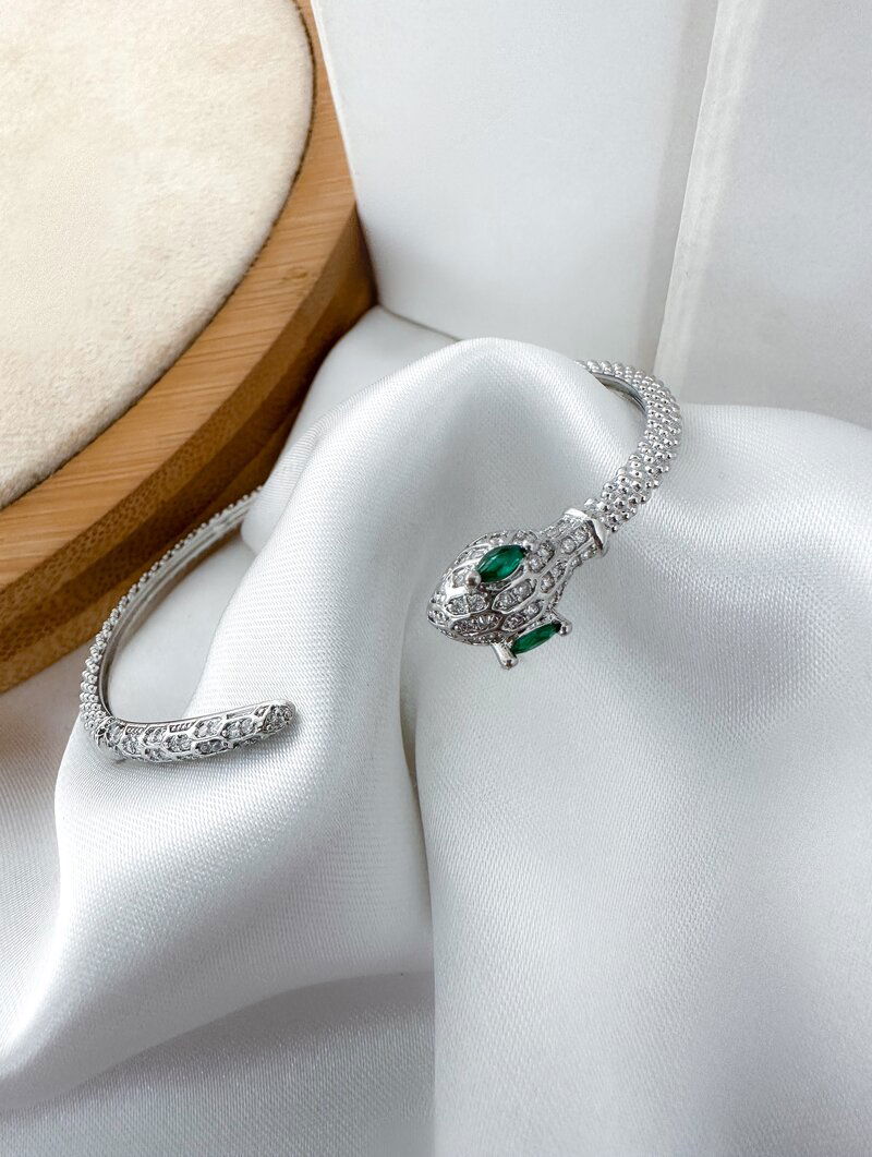 Bracelete Folheado a Ouro 18K e a Prata Cobra com Micro Zirconias