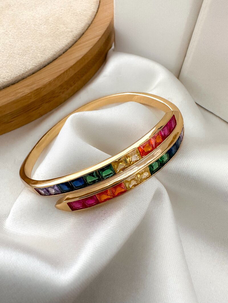Bracelete Folheado a Ouro 18K e a Prata Luxuoso com Zirconia