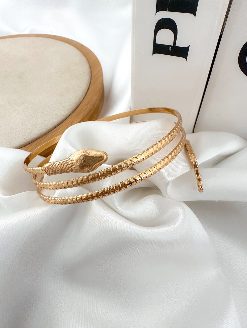 Bracelete Folheado a Ouro 18K e a Prata Serpente Design Martelado