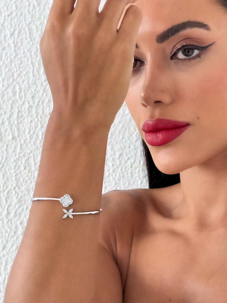 Bracelete Folheado a Ouro 18k e Prata 925 Aro com Inspiração Virginia e Flor