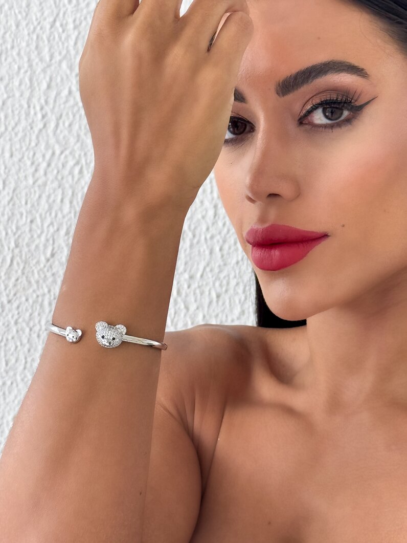 Bracelete Folheado a Ouro 18k e Prata 925 Aro com Ursinho