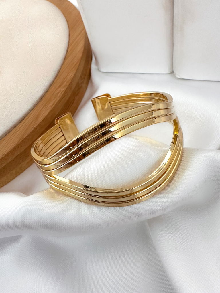 bracelete folheado a ouro 18k e prata 925 detalhe espaçado