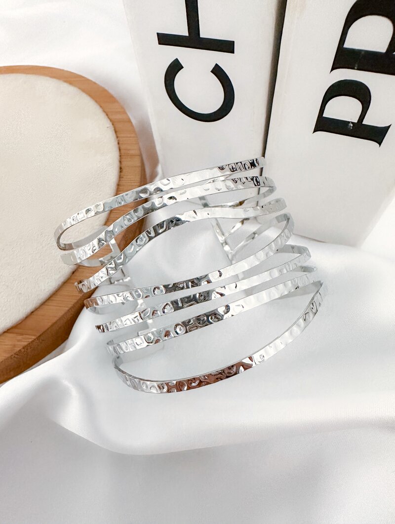 bracelete folheado a ouro 18k e prata 925 sete fios texturizados