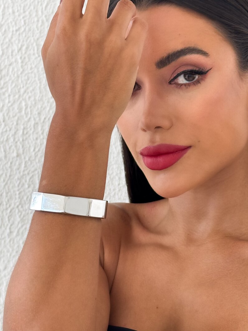 Bracelete Folheado a Ouro 18k e Prata Aço Inoxidável Formato Geométrico