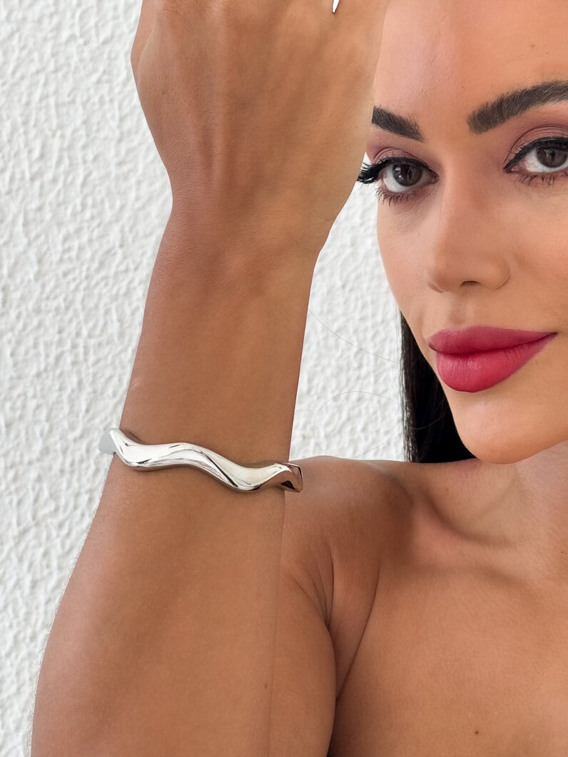 Bracelete Folheado a Ouro 18k e Prata Aço Inoxidável Ondulado