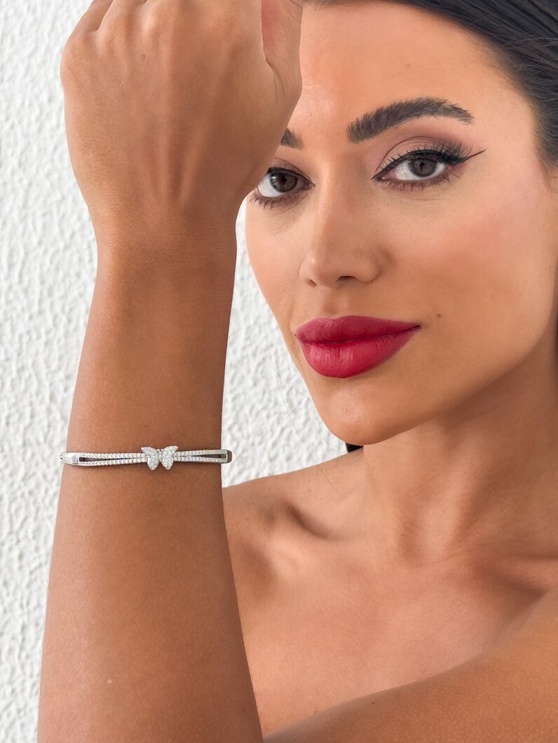 Bracelete Folheado a Ouro 18k e Prata Aro Com Borboleta de Zircônia