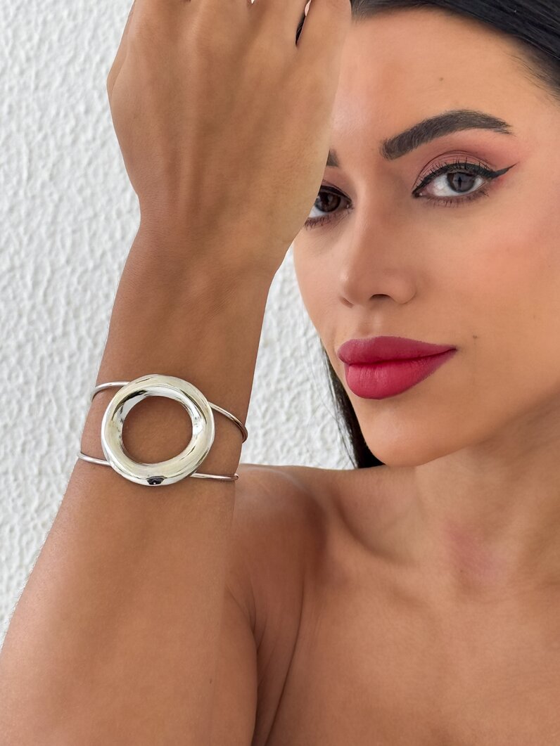 Bracelete Folheado a Ouro 18k e Prata Aro Com Círculo Vazado