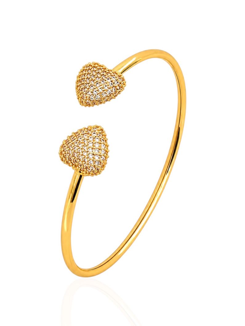 Bracelete Folheado a Ouro 18k e Prata Aro Com Coração Cravejado