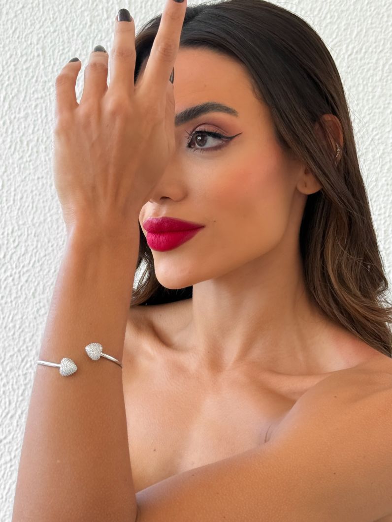 Bracelete Folheado a Ouro 18k e Prata Aro Com Coração Cravejado