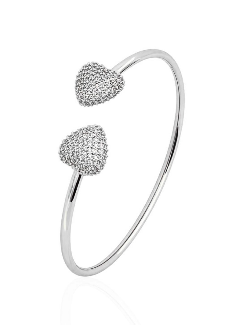 Bracelete Folheado a Ouro 18k e Prata Aro Com Coração Cravejado