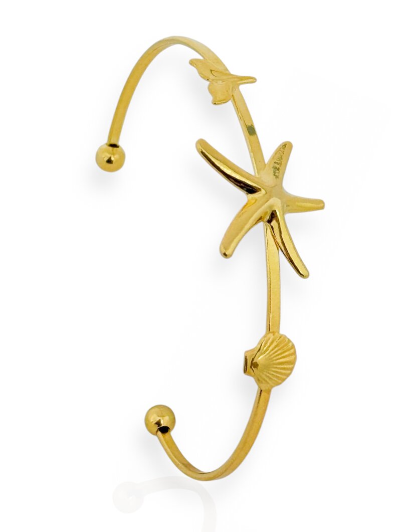 Bracelete Folheado a Ouro 18k e Prata Aro Com Estrela e Concha